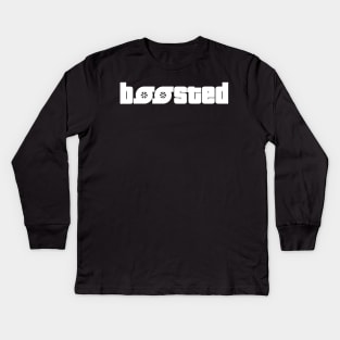 boosted (White Text) Kids Long Sleeve T-Shirt